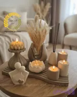 ست دکوری دست‌ساز بهمراه شمع و گل خشگ