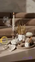 ست دکوراتیو شمع و گل خشک و تسبیح و کبریت پایه بلند