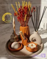 ست دکوری بهمراه شمع و گل خشک و کبریت