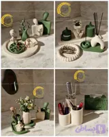 ست دکوری نظم دهنده میز آرایش 28 تیکه با ترکیب دو رنگ کرم استخونی و سبز