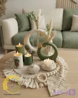 ست کامل دکوراتیو به همراه شمع و گل خشک رانر و تسبیح دکوراتیو