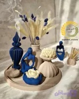 ست دکوری مناسب جلو مبلی عروس ترکیب دو رنگ کرم نسکافه ای و آبی درباری