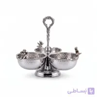 اردو سه پیاله پایه دار برنجی فلورنس نقره ای