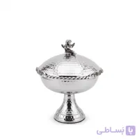 قندان پایه دار برنجی تاینی نقره ای