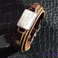دستبند چرمی با سنگ طبیعی حکاکی شده و رکاب نقره