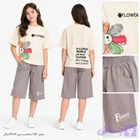 ست تیشرت و شلوارک دخترانه طرح Flower نخ‌پنبه سایز ۶۵