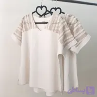 شومیز زنانه مدل سرشانه دانتل دوزی جنس لینن نچرال