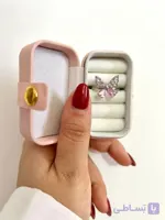 انگشتر پروانه جواهری صورتی استیل