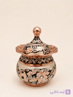 قندان مسی نقره‌کوب درب‌دار طرح گل