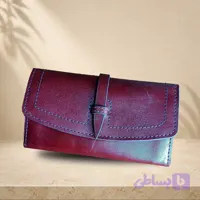 کیف پول زنانه چرم طبیعی مدل رکسانا | دست‌دوز رنگ زرشکی