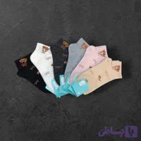 جوراب کارت آبی مچی کش انگلیسی گل و پاپیون روی کش