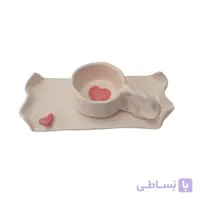 فنجان و نعلبکی سرامیکی دست ساز دفرمه مدل قلب صورتی