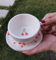 ماگ سرامیکی لته خوری همراه با زیر ماگی طرح گیلاس