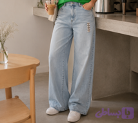 شلوار نیم بگ جین ابی یخی /طوسی