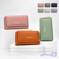 کیف پول چرمی زنانه طرح آجری (جنس وارداتی، فضای موبایلی، ۱۰ جای کارت) | فروشگاه کیف اتریش