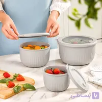 ست کاسه گرد شیاردار با درب سوپاپ دار کدکالا 2233 لیمون