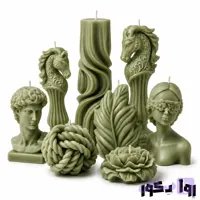 مجموعه شمع دکوراتیو لوکس مدل کلاسیو؛ پکیج ۸ پارچه تندیس‌ های هنری و ژورنالی سبز مریم گلی