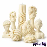 مجموعه شمع دکوراتیو لوکس مدل کلاسیو؛ پکیج ۸ پارچه تندیس‌ های هنری و ژورنالی سفید استخوانی