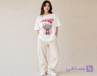 تیشرت باکسی زنانه لبو بو فری سایز رنگ‌ مشکی و سفید