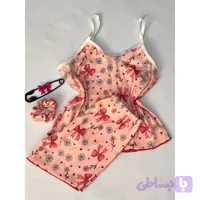 ست کراپ شورتک کبریتی طرح پاپیون صورتی+کش مو | 36 تا 42