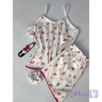 ست کراپ شورتک کبریتی گل و پاپیون صورتی+کش مو | 36 تا 42