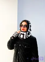 ست بالاکلاوا و دستکش سیاه سفید زنانه قلاب بافتی دستبافت