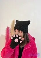 ست کلاه و دستکش گربه ای مشکی دستبافت