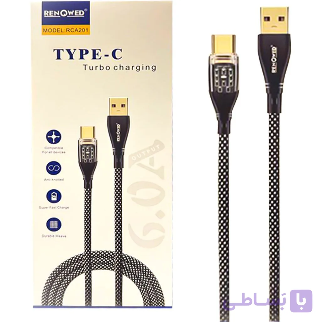 کابل دو سر تایپ سی لایت دار پکدار RENOWED مدل RCA201