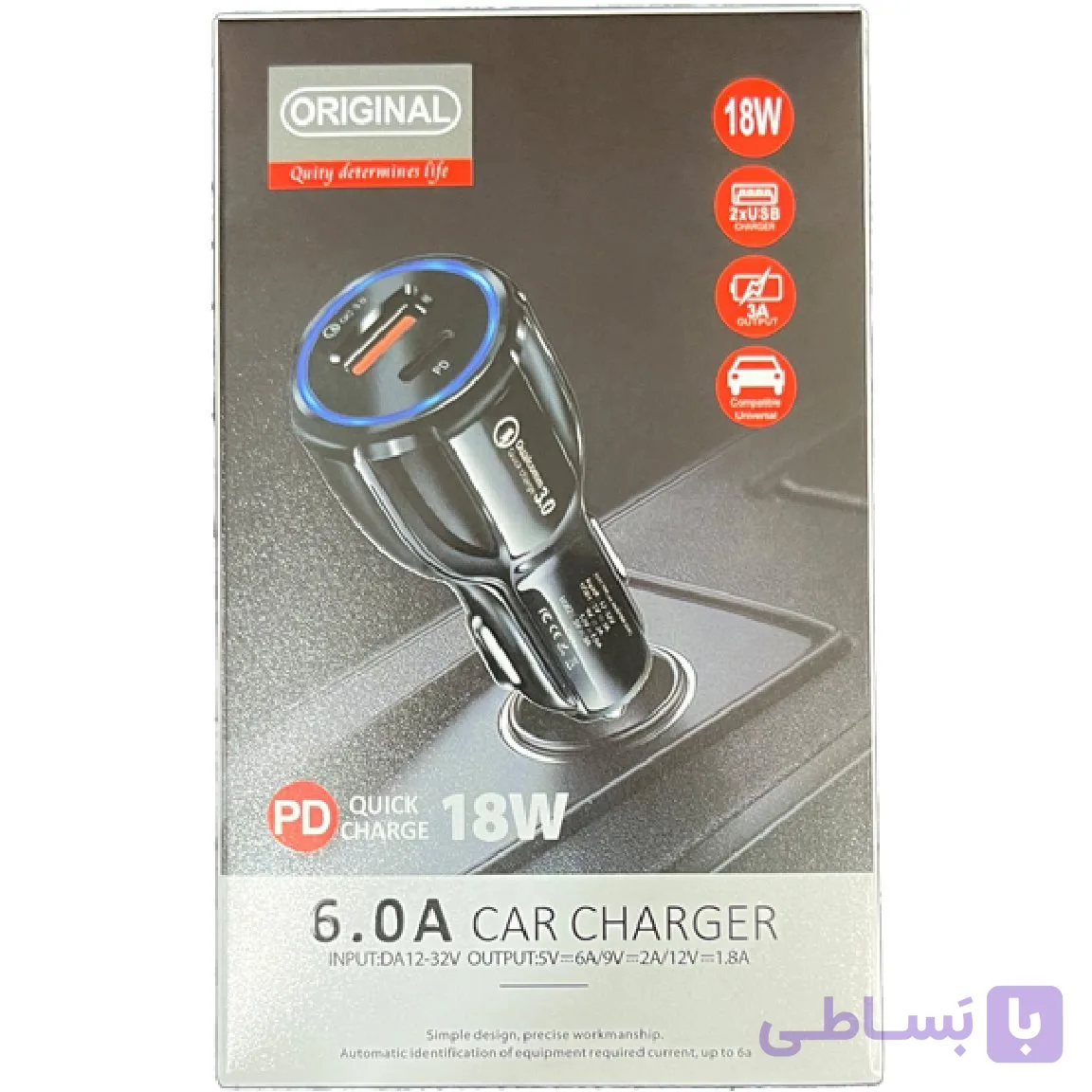 شارژر فندکی ۱۸ وات اورجینال سفید | فست شارژ دو پورت USB-C و تایپ سی