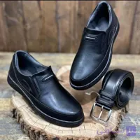 ست کفش و کمربند مردانه مدل جردن رنگ مشکی طبی دوردوخت اشترابل سایز 40 تا 44