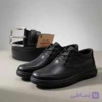 ست کفش مردانه بندی سوگو و کمربند 3.5 سانت سگک استیل مشکی