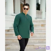 پیراهن مردانه الیاف طبیعی 100 درصد پنبه مدل هشت دکمه رنگ سبز لجنی