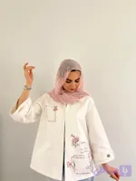 کت گلدوزی رز صورتی (سفید)