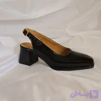 کفش مجلسی مشکی ورنی (کد ۰۰۲۰) پاشنه پهن مربعی