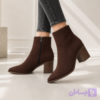 نیم بوت جیر قهوه‌ای زنانه ساده پاشنه‌دار