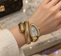 ساعت مچی طلایی طرح بولگاری ماری با بند مارپیچی و دور نگین