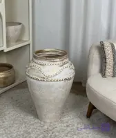 گلدان پتینه کاری دکوراتیو ۶۰سانت سفید طلایی مناسب گل طبیعی و مصنوعی