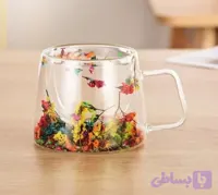 لیوان دوجداره با گل طبیعی