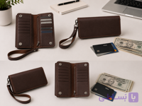 کیف پول کیهان دست‌دوز چرم گاوی قهوه ای