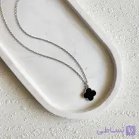 گردنبند ونکلیف نقره ای تک نگین سنگ مشکی