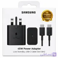 شارژر اورجینال 45 وات سامسونگ مدل EP-T4511 PD 3A + کابل 2 سر تایپ سی 5 آمپر