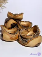 کاسه چوبی لبه پوستی با چوب زبان گنجشک