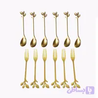 سرویس قاشق چنگال 12 پارچه طلایی مینی طرح برگ