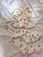 ست تاپ شورتک فانریپ زنانه مدل شکوفه پاپیون صورتی جذاب