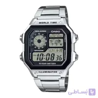 ساعت کاسیو مردانه مدل AE-1200WHD-1AVDF | دیجیتال استیل | ساعت جهانی | ضد آب ۱۰۰ متر