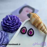 گوشواره جواهردوزی سنگ اشک بنفش