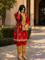 پیراهن سنتی زنانه مدل کندوره بنارسی طرح لوزی کد 83