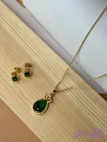 نیم ست دخترانه طرح طلا مدل نگین سبز کد18