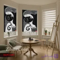 پرده شید چاپی طرح انتزاعی دختر سیاه سفید کد B&W 5287