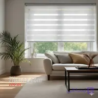 پرده زبرا طرح چوب تور ریز شیری کد 101_1570